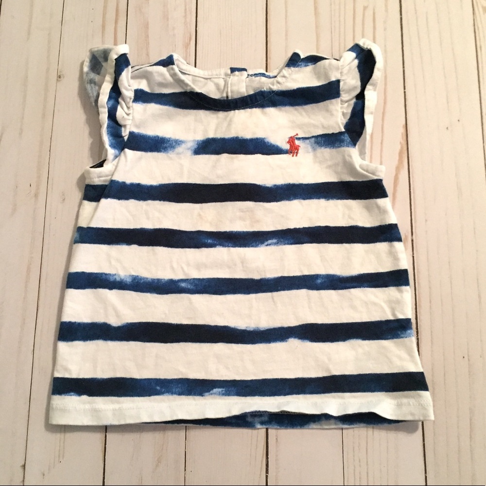 Navy Blue White Stripe Ruffle Sleeve Top Shirt